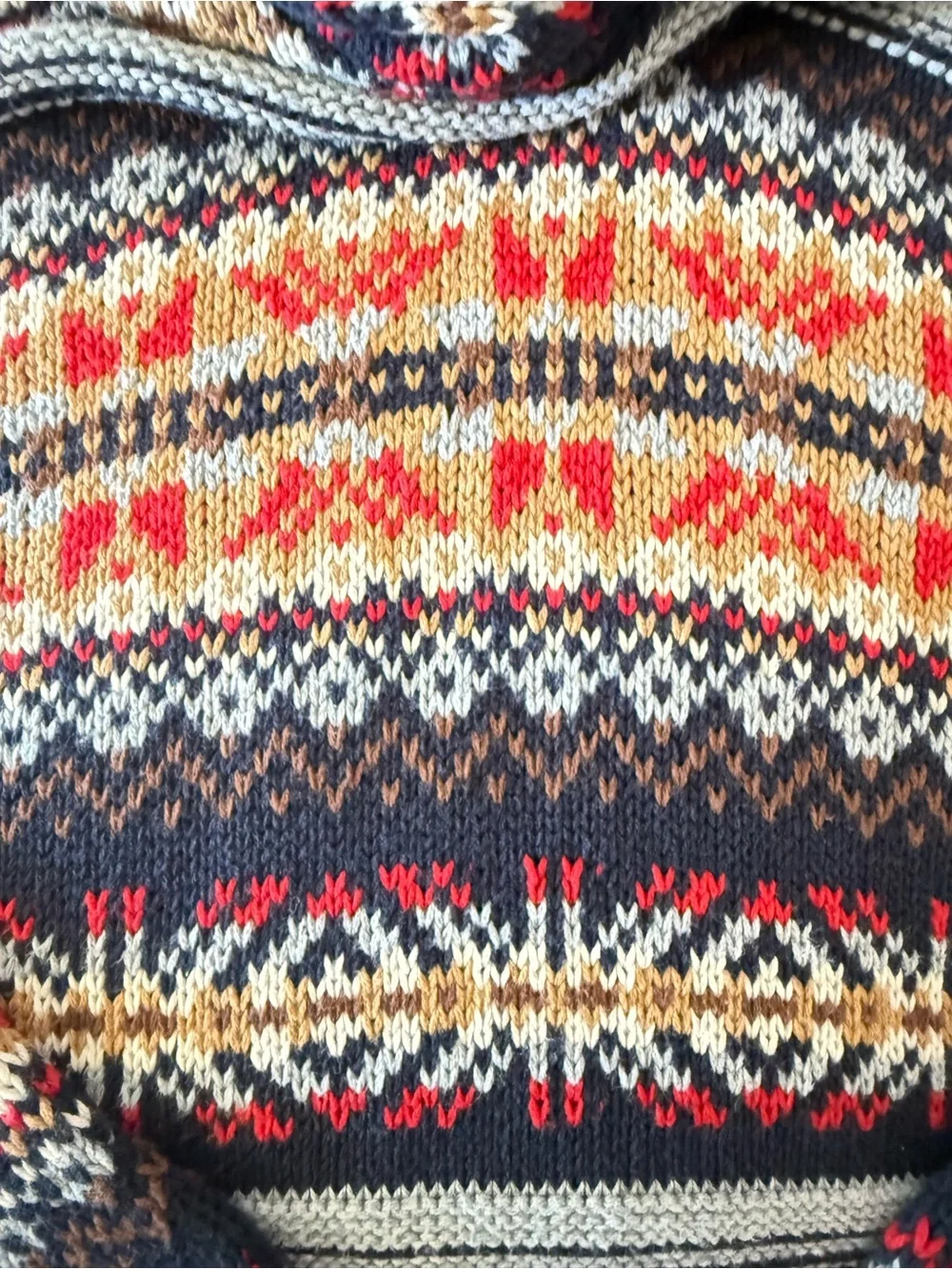 Old Navy Boys Fair Isle Hooded Sweater Size L (10) Heavyweight Knit 100% Cotton